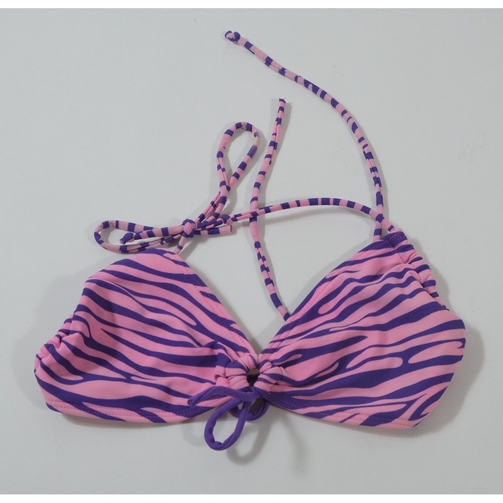 Joe Boxer Bikini Top Women M Pink Zebra Print Halter Juniors Animal Swimwear